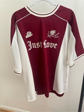 H&M Maroon and White Athletic Jersey Top